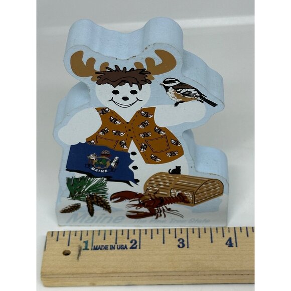 VTG The Cat’s Meow 2003 Maine Snowman Wooden Village Display Lobster Moose 4"x5" - Picture 8 of 8